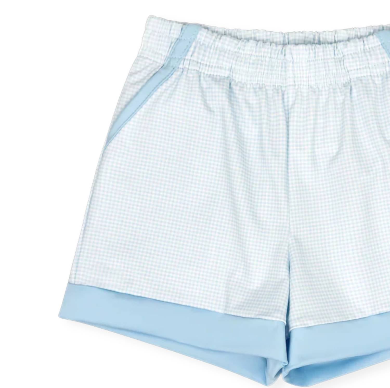 Set Fashions Kids Graham Short in cotton candy blue minigingham - kids' shorts - detail view
