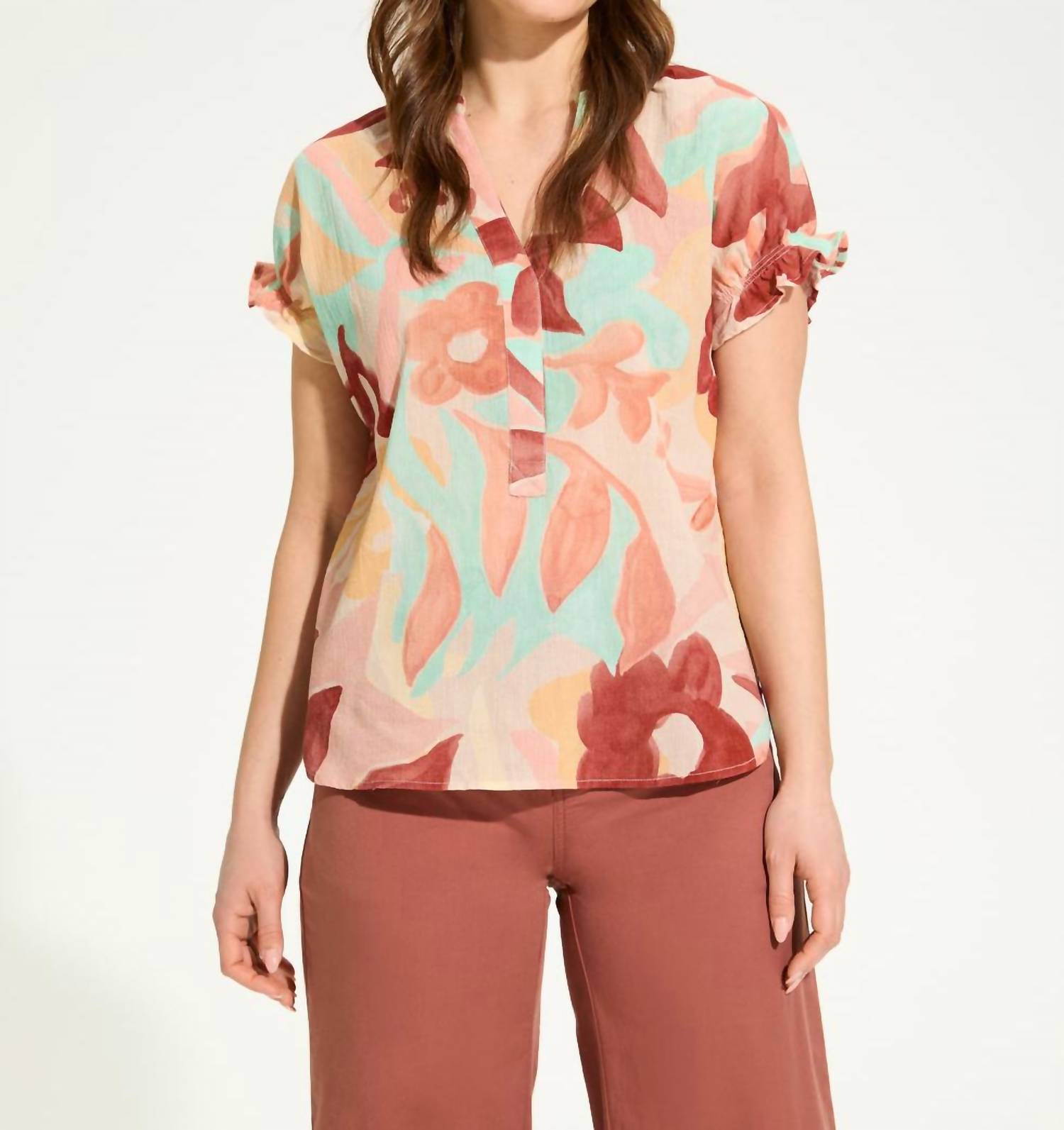 FDJ Crinkle Print Top in camo - women's blouse