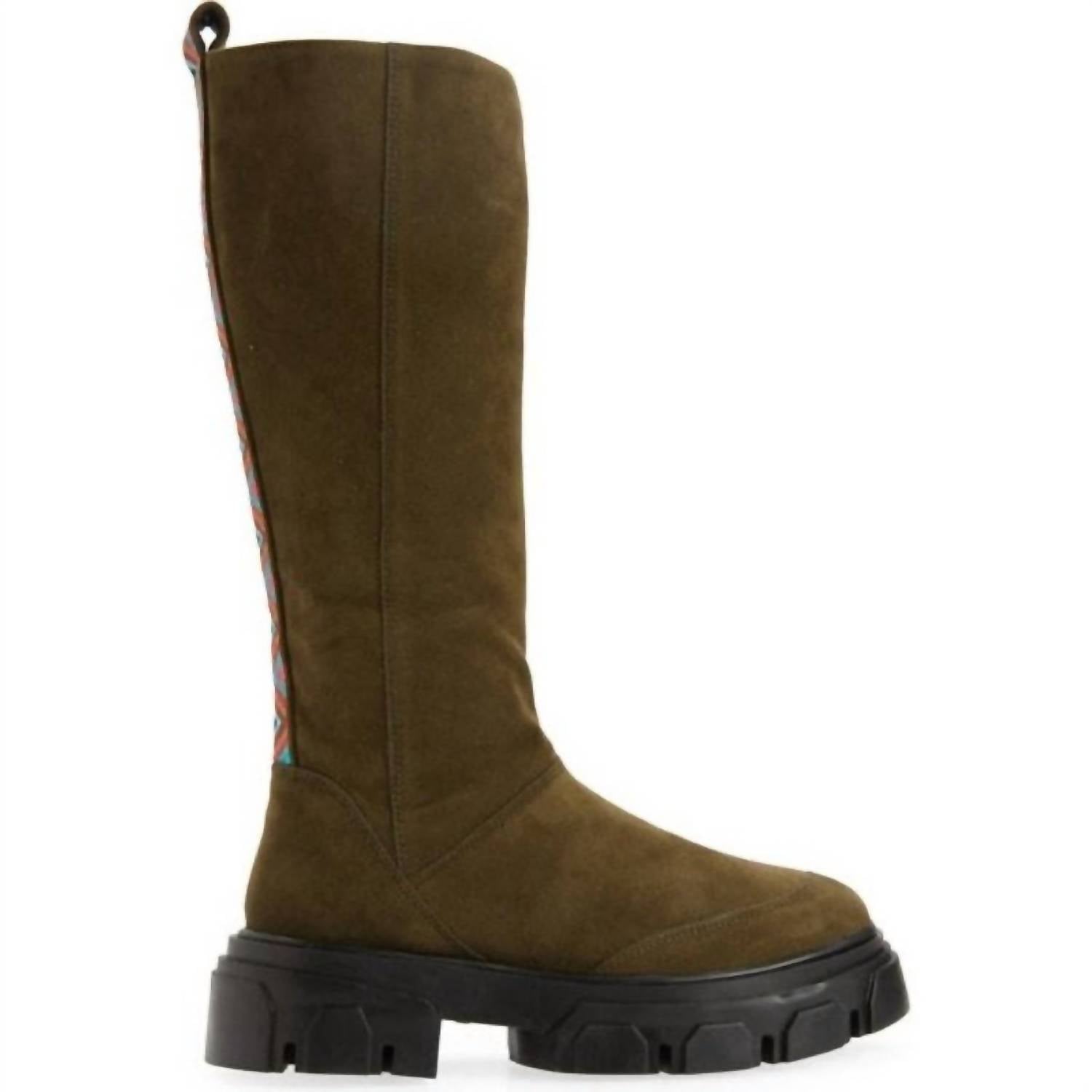 Farm Rio - Women's Embroidered Suede Tall Knee High Lug Sole Boots