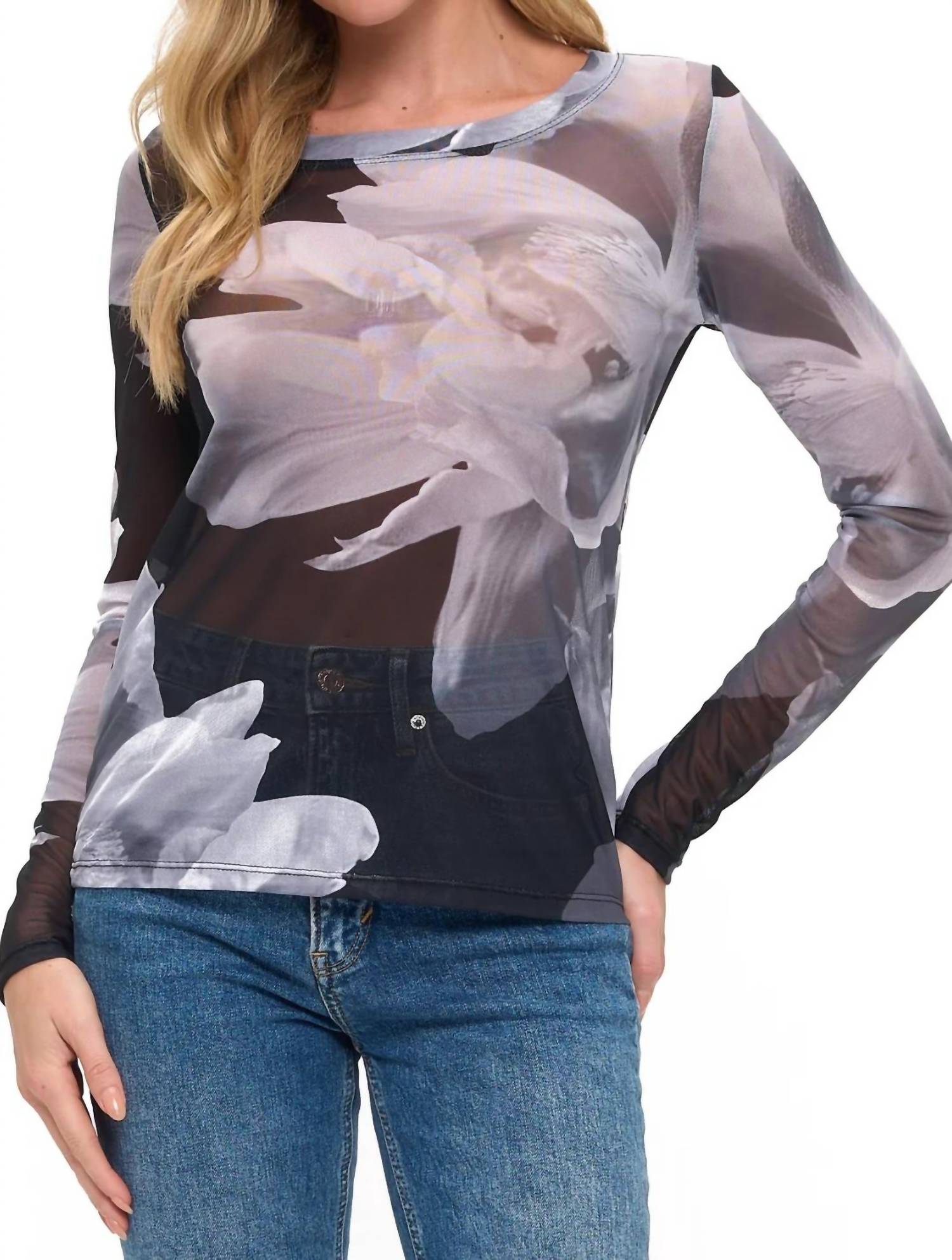 Ariella - Floral Mesh Long Sleeve Top
