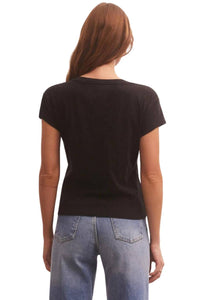 Z Supply Women's Modern V Neck Top in black - women's t-shirt - detail view