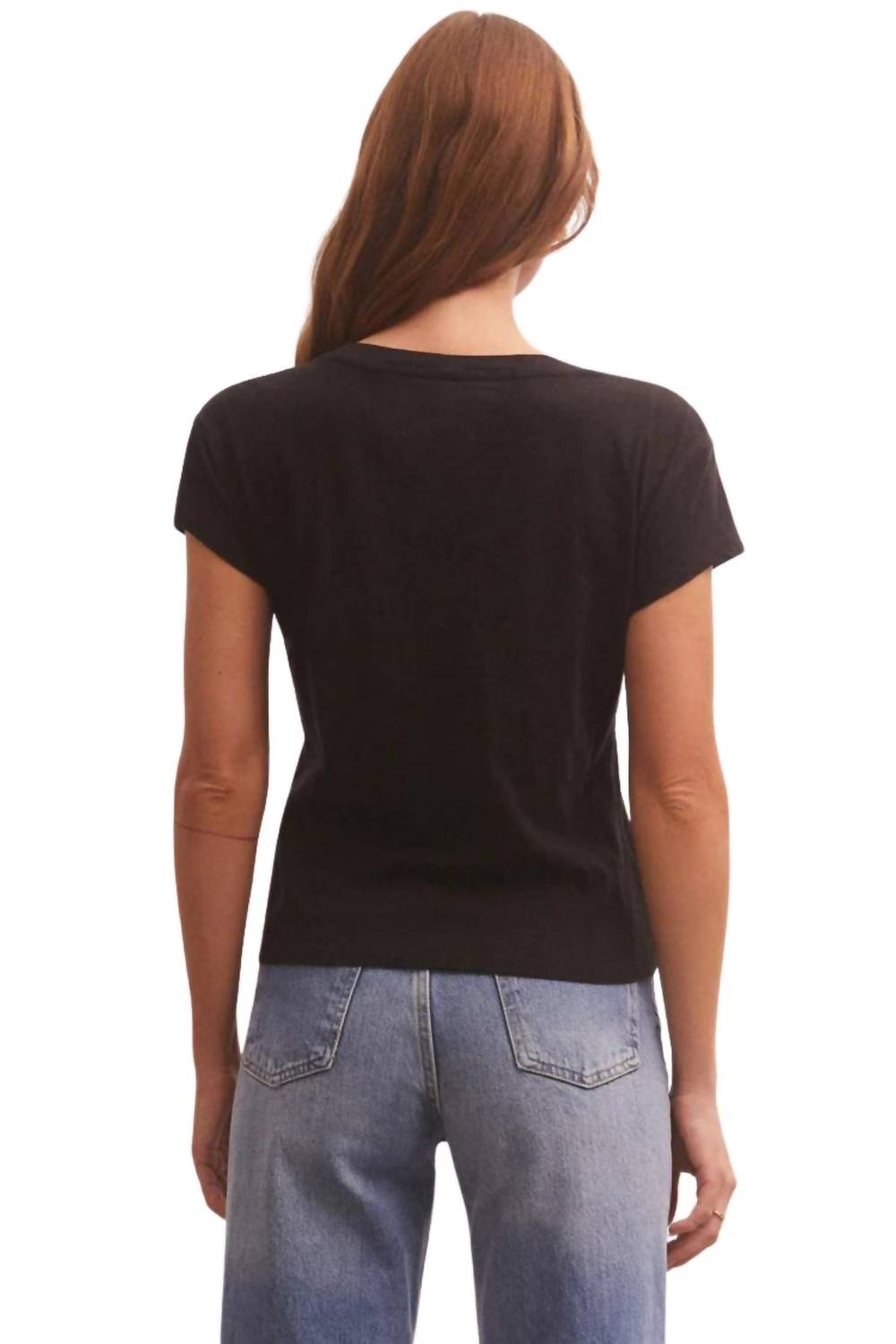 Z Supply Women's Modern V Neck Top in black - women's t-shirt - detail view