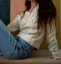 Another Love - Claudia V Neck Textured Metallic Sweater
