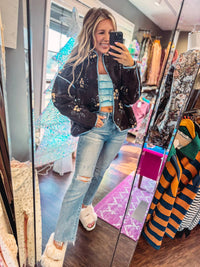 Very J - Oversized Floral Printed Fleece Sherpa Jacket