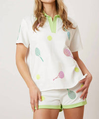 Fantastic Fawn - Tennis Sequin Short Sleeve Top