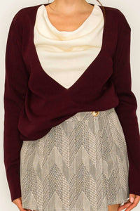 Dripsen - Two-tone Knit Top With Draped Contrast Detail