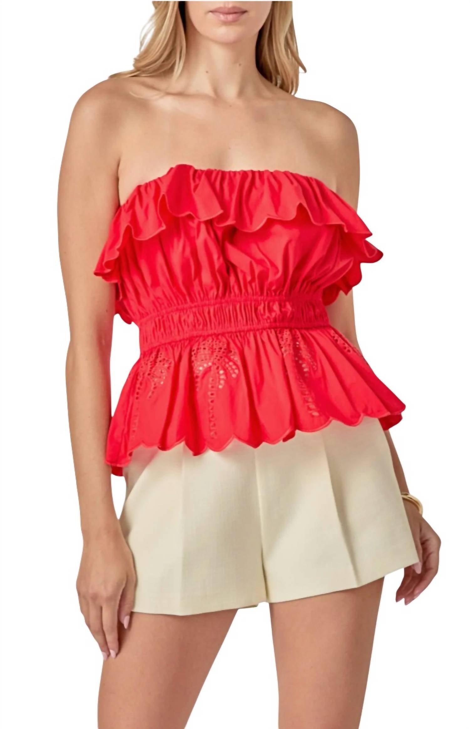 English Factory Embroidered Ruffle Strapless Top - women's shirt