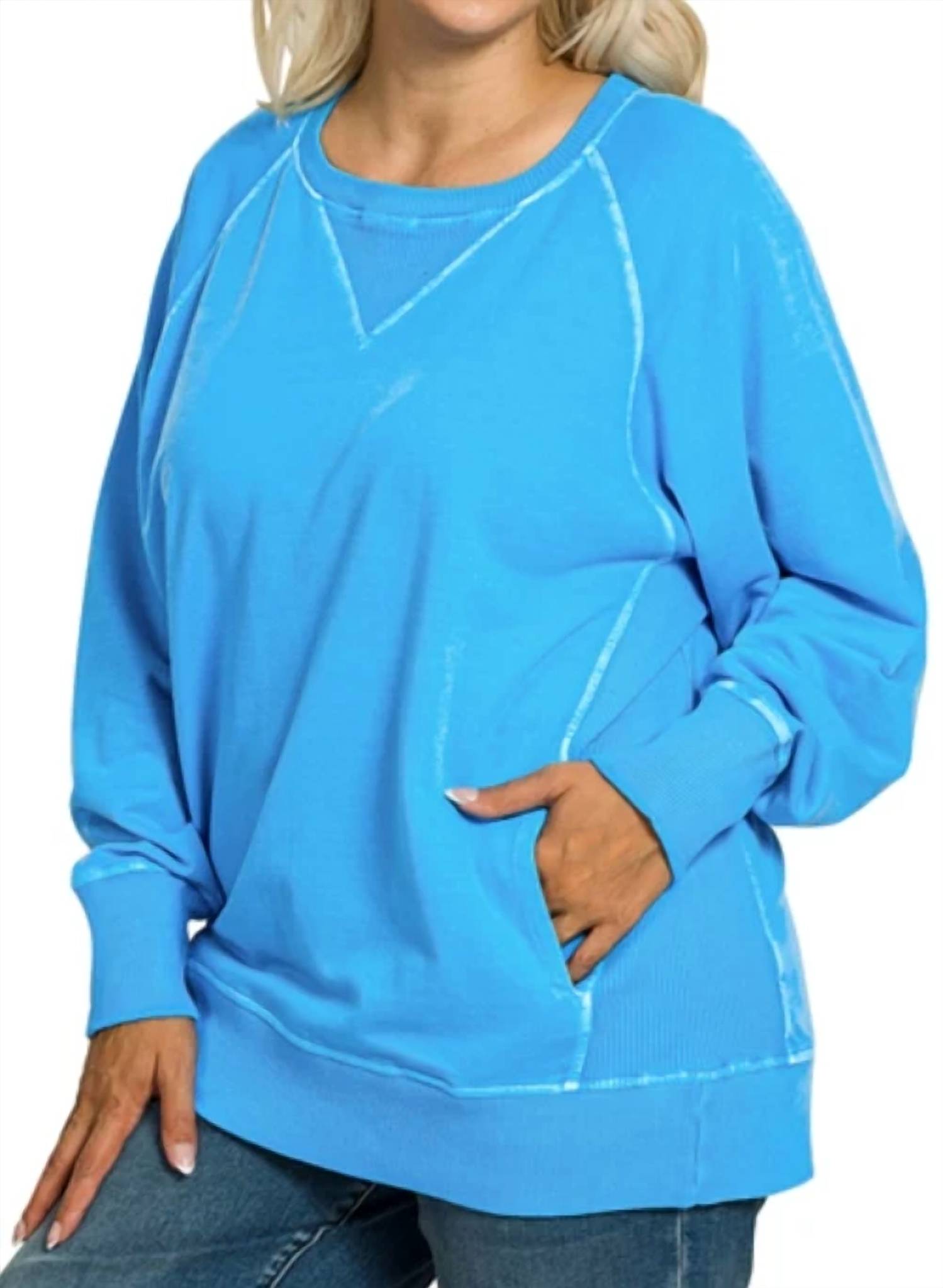 Zenana - Pigment Dyed French Terry Pullover Sweater – Plus Size