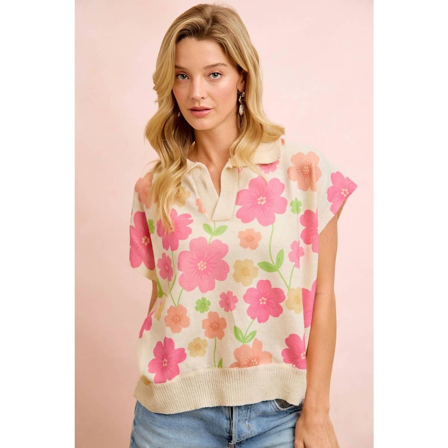 Bibi - Flower Detail Top With Collar