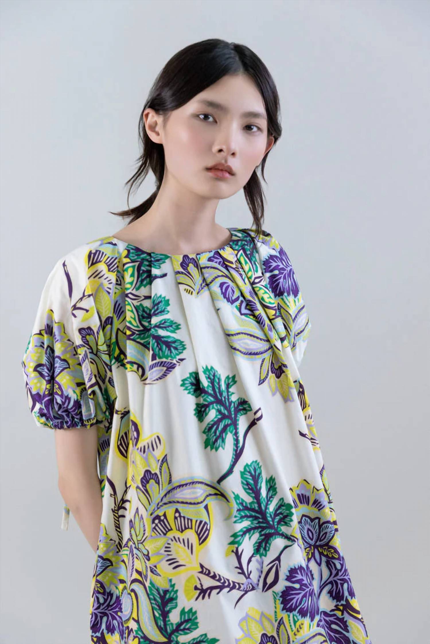 Psophia - Sun-Kissed Marigold Meadow Boat-Neck Dress