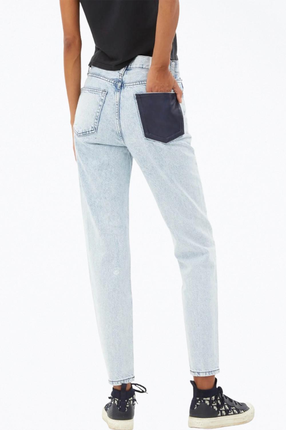 LEATHER POCKET HIGH-RISE TAPERED JEANS
