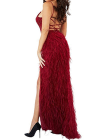 Jovani - SLEEVELESS BEADED BODICE FEATHER SKIRT DRESS