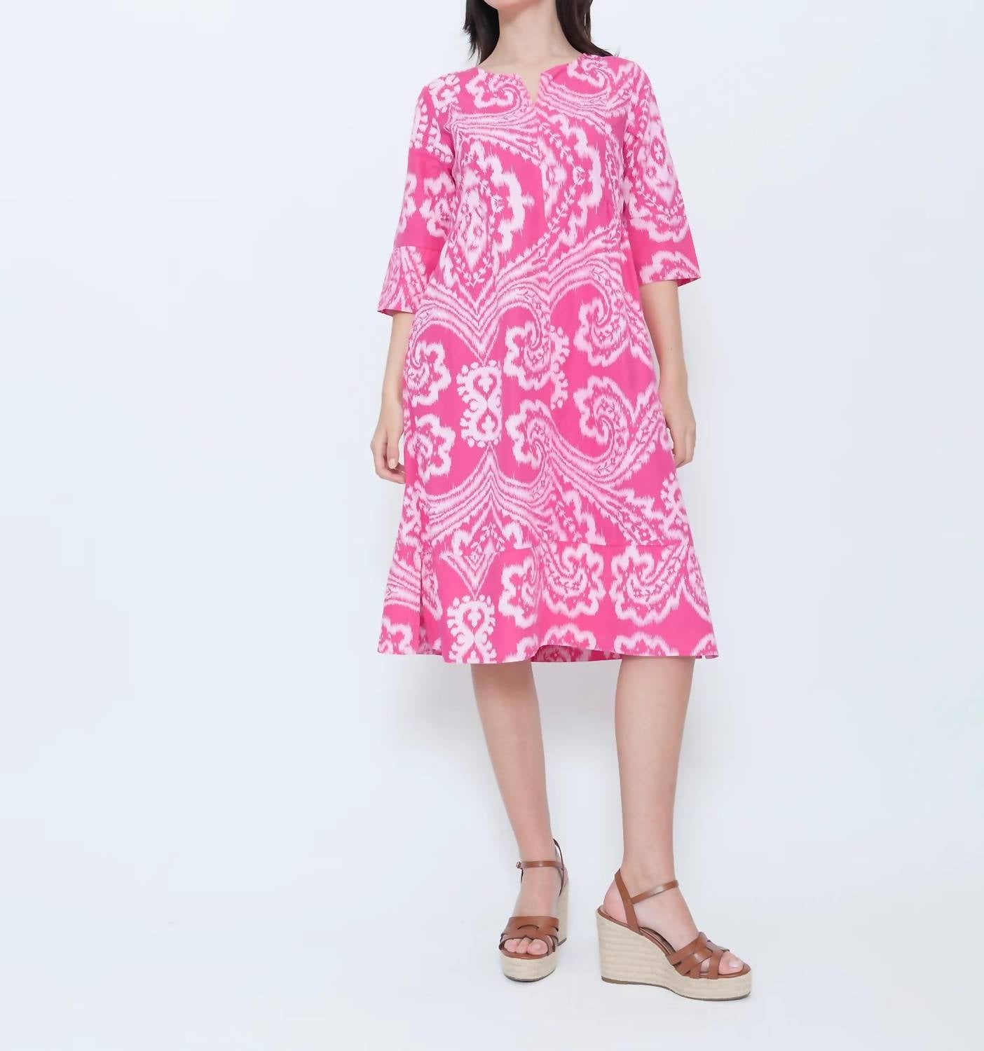 Blueberry - Split Neck Tunic Midi Dress