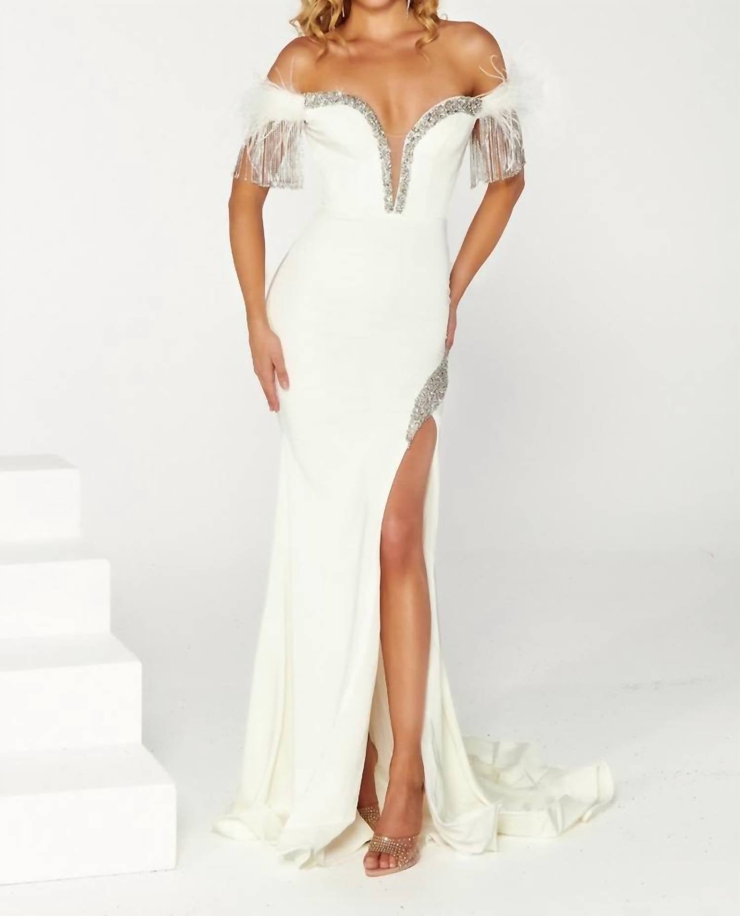 Portia&Scarlett - Feather off the shoulder Gown
