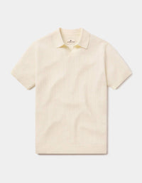 The Normal Brand Robles Textured Polo in ivory - men's shirt - detail view