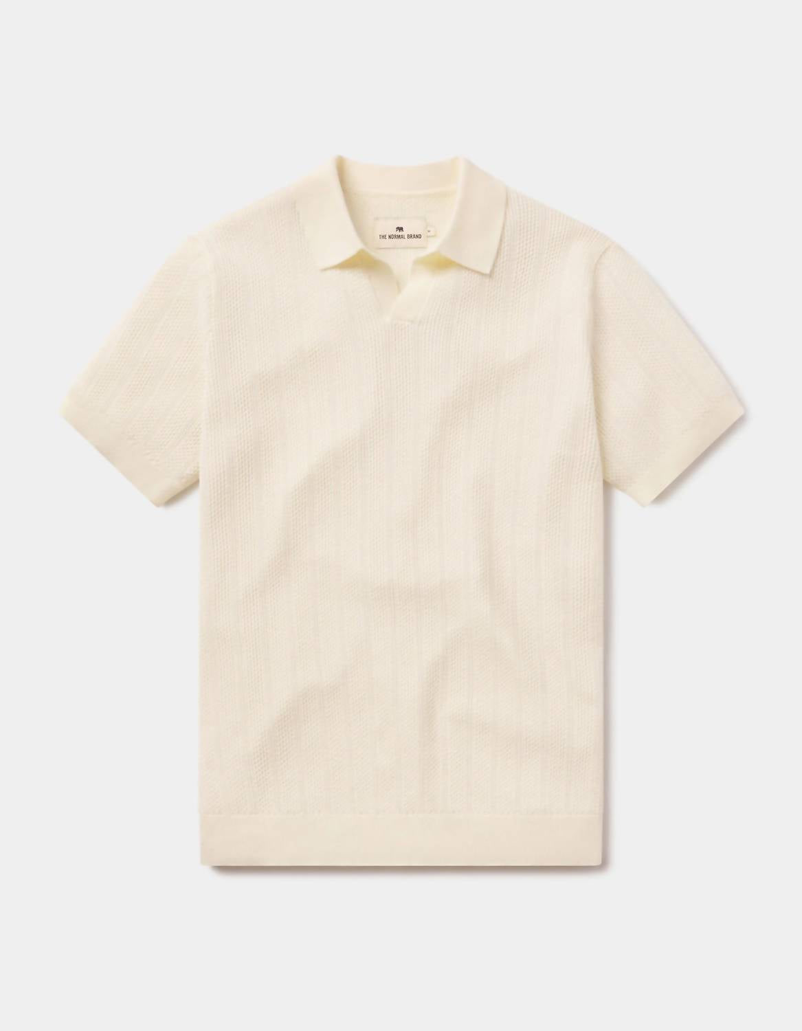 The Normal Brand Robles Textured Polo in ivory - men's shirt - detail view