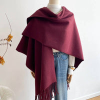 ACCITY Women's Solid Color Thick Cape Scarf in wine 1 - women's scarf - alternate view