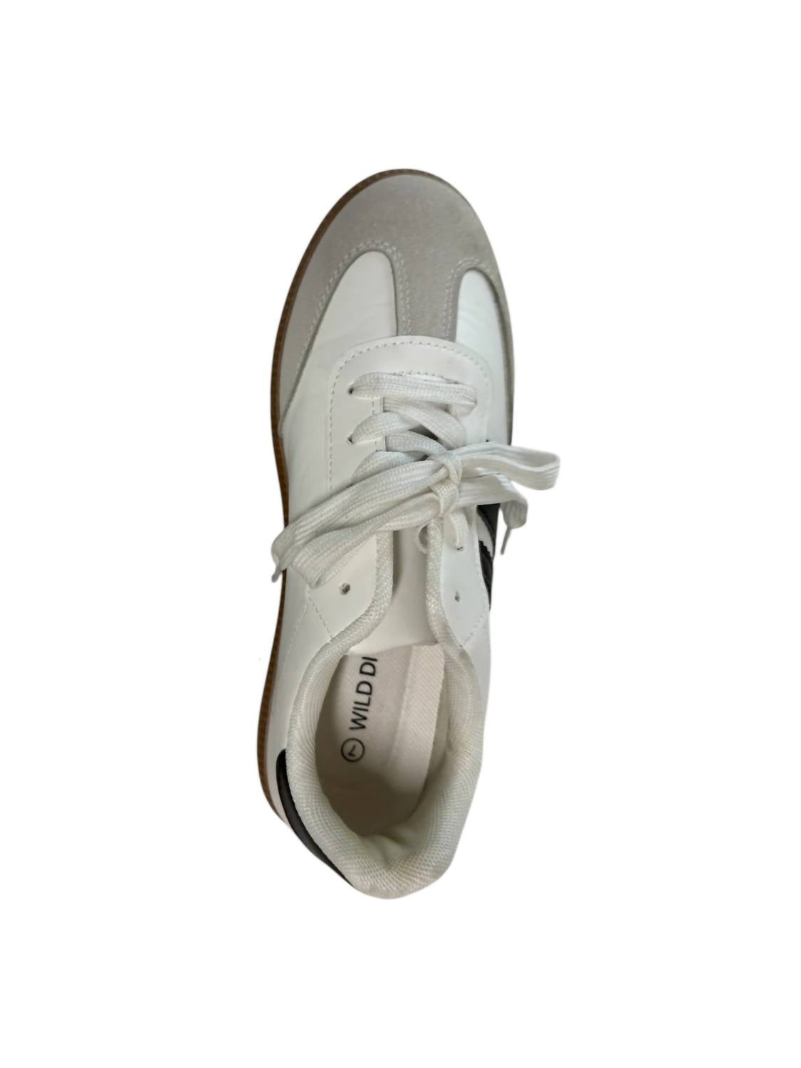 WILD DIVA Women's Retro Stripe Tennis Shoe in white - women's sneaker - detail view