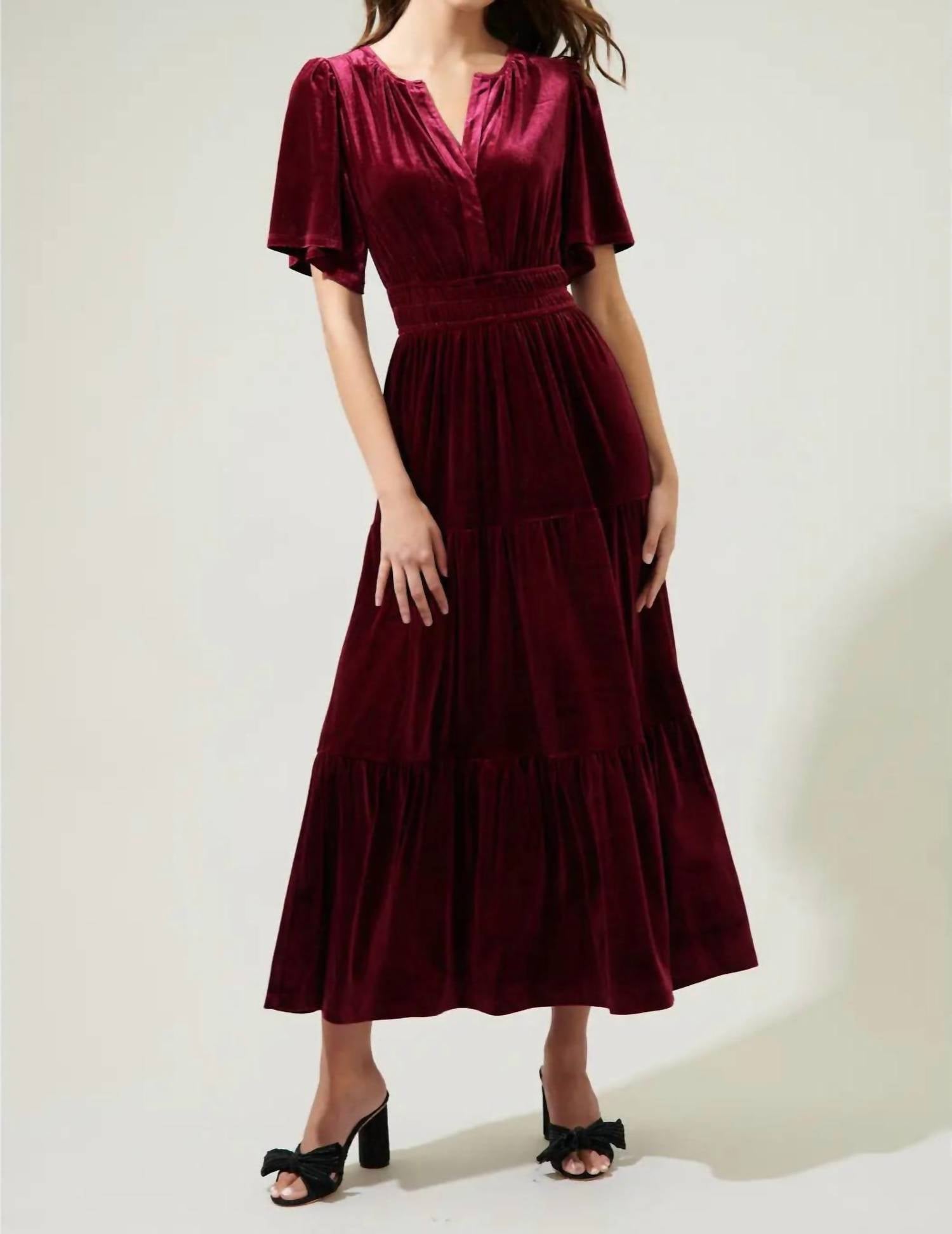 SUGARLIPS Velvet Tiered Maxi Debbie Dress - women's dress