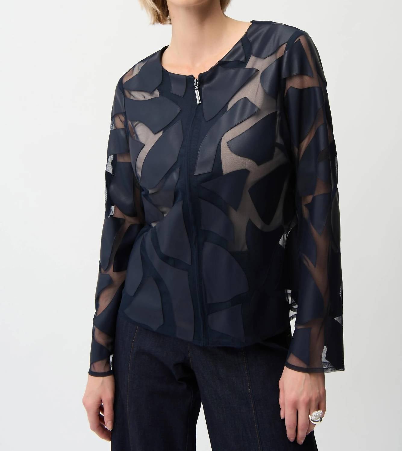 Joseph Ribkoff - Leatherette Mesh Jacket