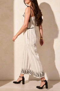 TRIBAL Sleeveless Jumpsuit With Embroidery Detail in natural with black - women's pants - detail view