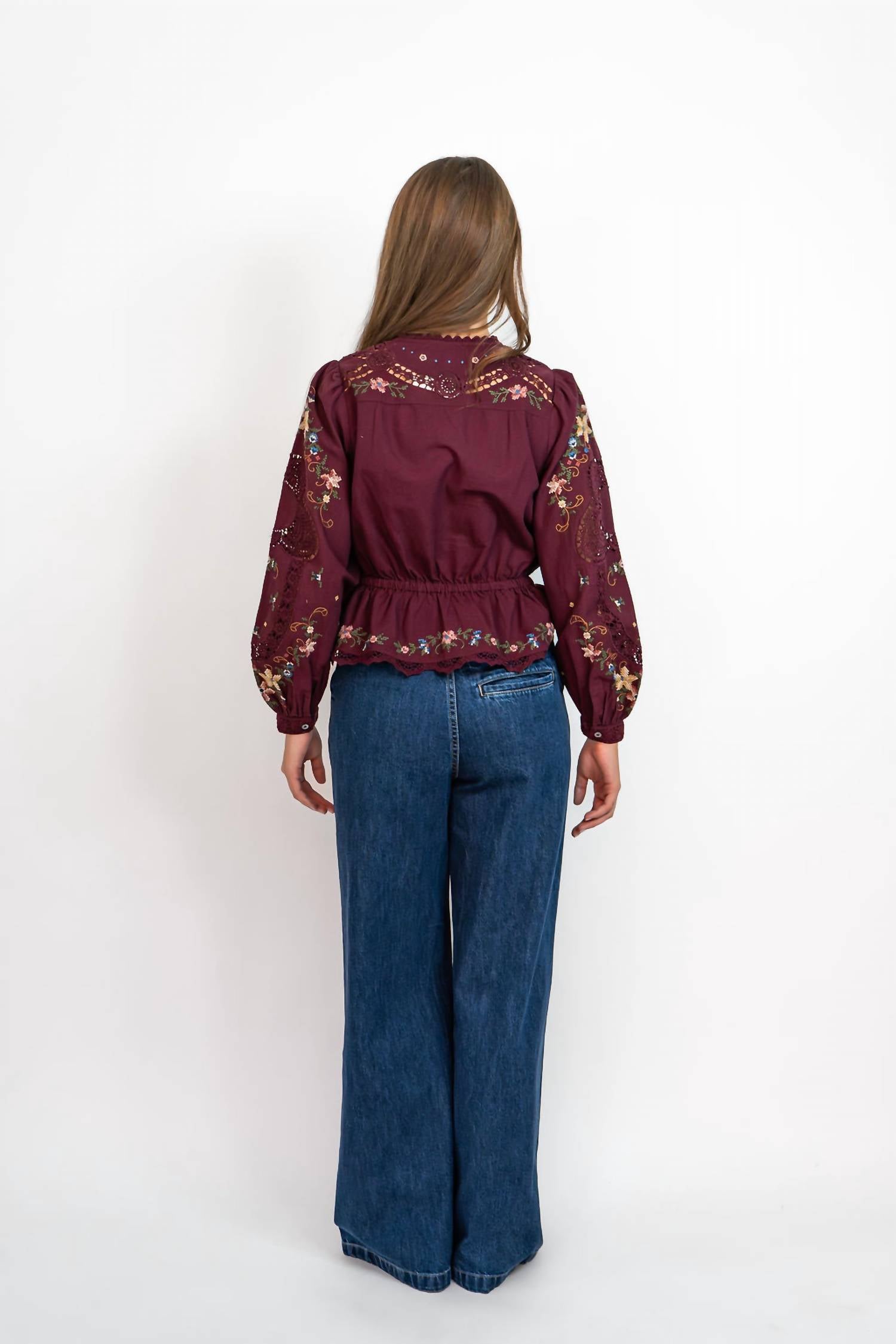 SEA Edwina Top in burgundy - women's blouse - alternate view