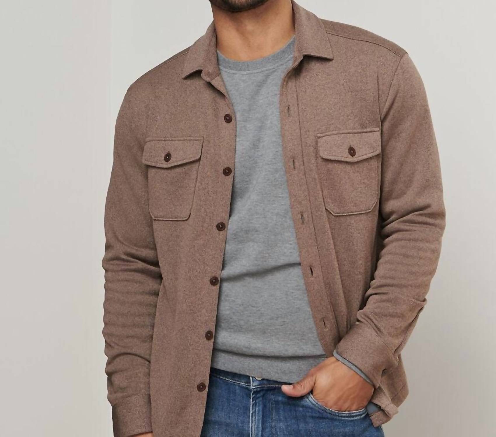 PETER MILLAR Crown Sweater Fleece Shirt Jacket in popular brown - men's jacket