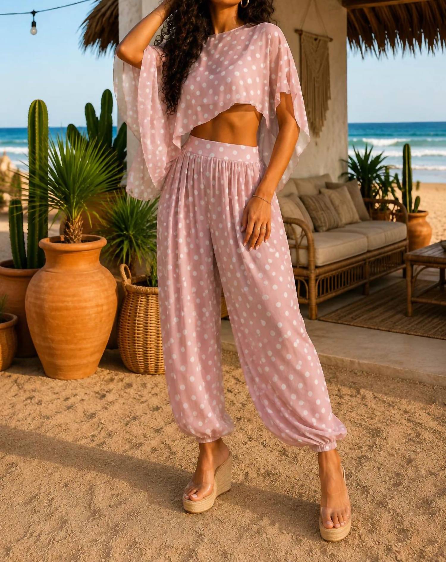 Little Secret Of Mine - Polka Dot 2-piece Pants Set