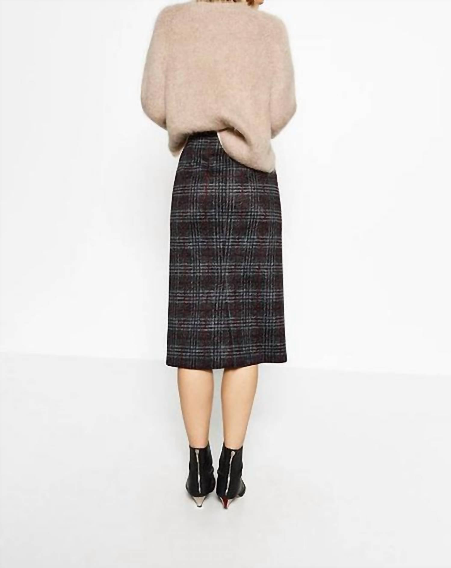 Philosophy - Wool Blend Plaid Skirt With Floral