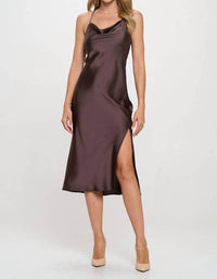 Reneec. - Satin Bias Slip Dress With Slit