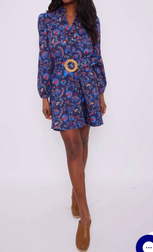 Sail To Sable - Aztec Floral Belted Long Sleeve Tunic Dress