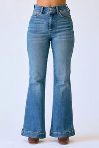 Judy Blue - Women's High Waist Petite Flare Tummy Control Double Button Jeans