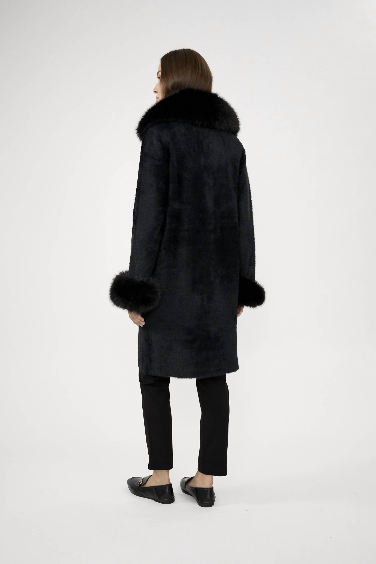 Joseph Ribkoff Faux Fur Trim Shawl Coat in black - women's jacket - view 4