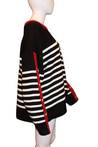 KARL LAGERFELD Women's Striped Sweater With Button Cuff Detail in black white maroon - women's sweater - view 6