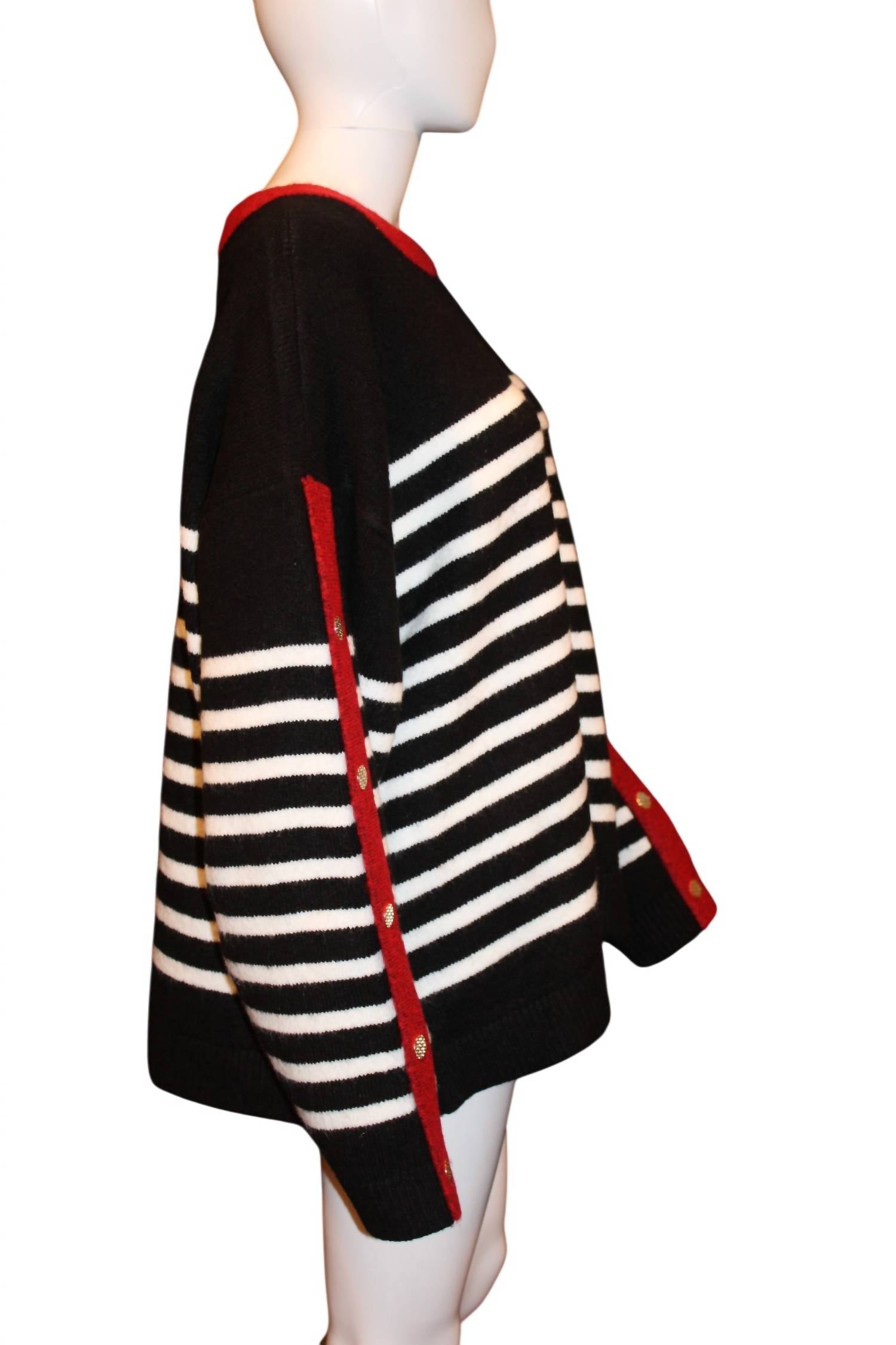 KARL LAGERFELD Women's Striped Sweater With Button Cuff Detail in black white maroon - women's sweater - view 6