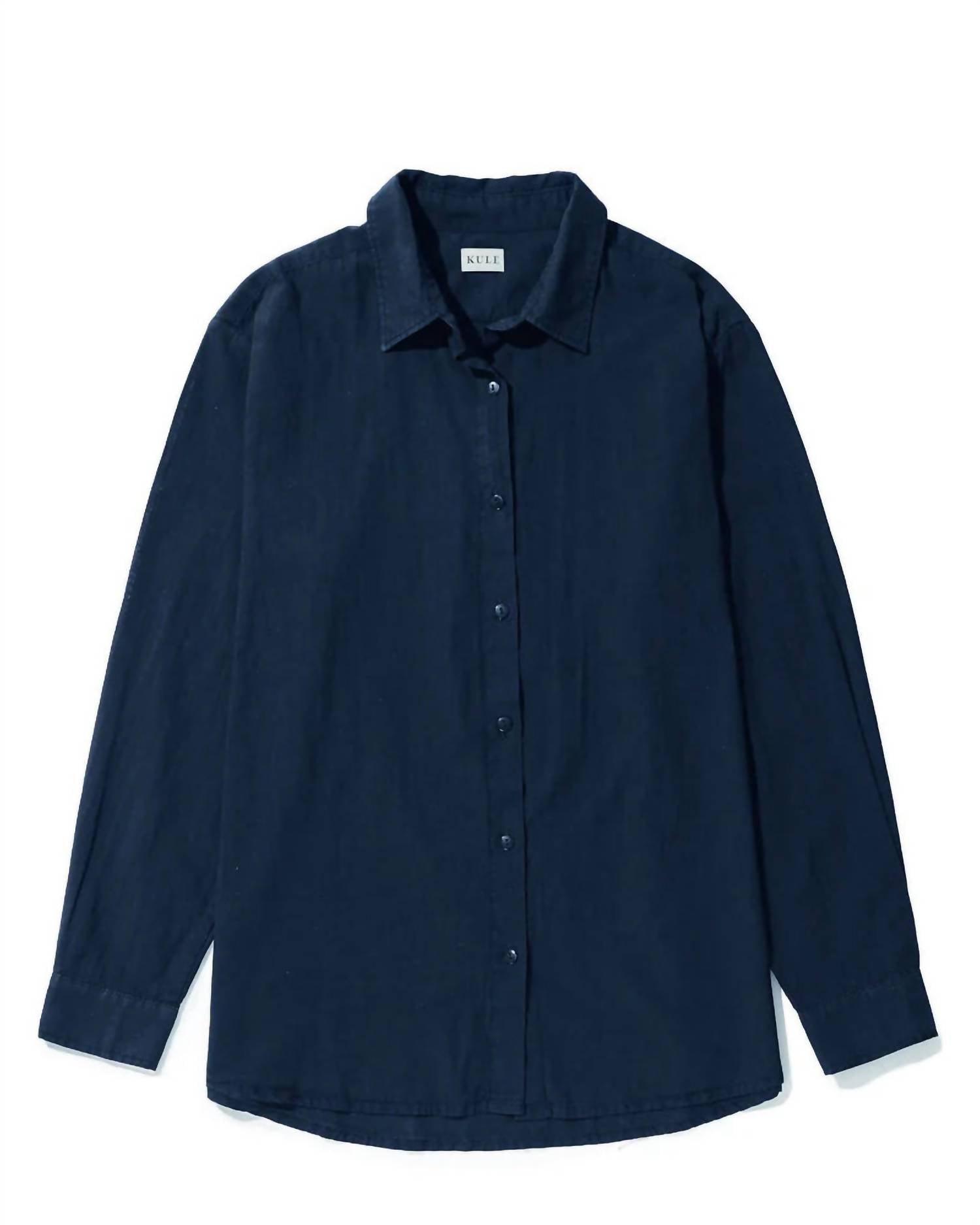 KULE Women's The Blanca Top in navy - women's shirt - detail view