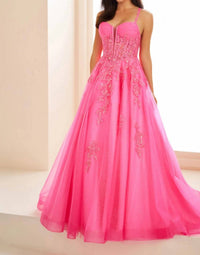 Ellie Wilde - Lace Appliques Glitter Tulle Ball Gown