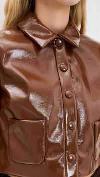 BAUM UND PFERDGARTEN Beth Faux Leather Cropped Jacket in sorrel brown horse - women's jacket - view 5