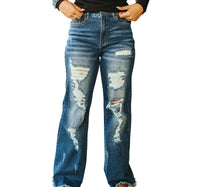 Lucky & Blessed - High Rise Distressed Trouser Jeans
