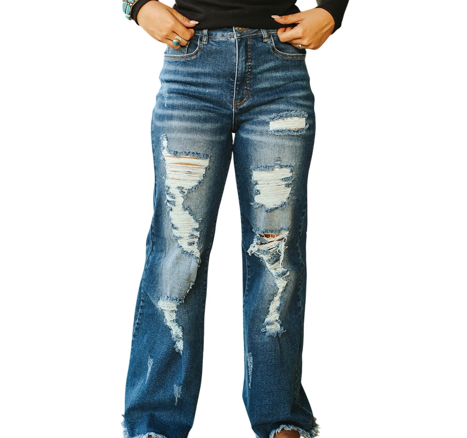 Lucky & Blessed - High Rise Distressed Trouser Jeans