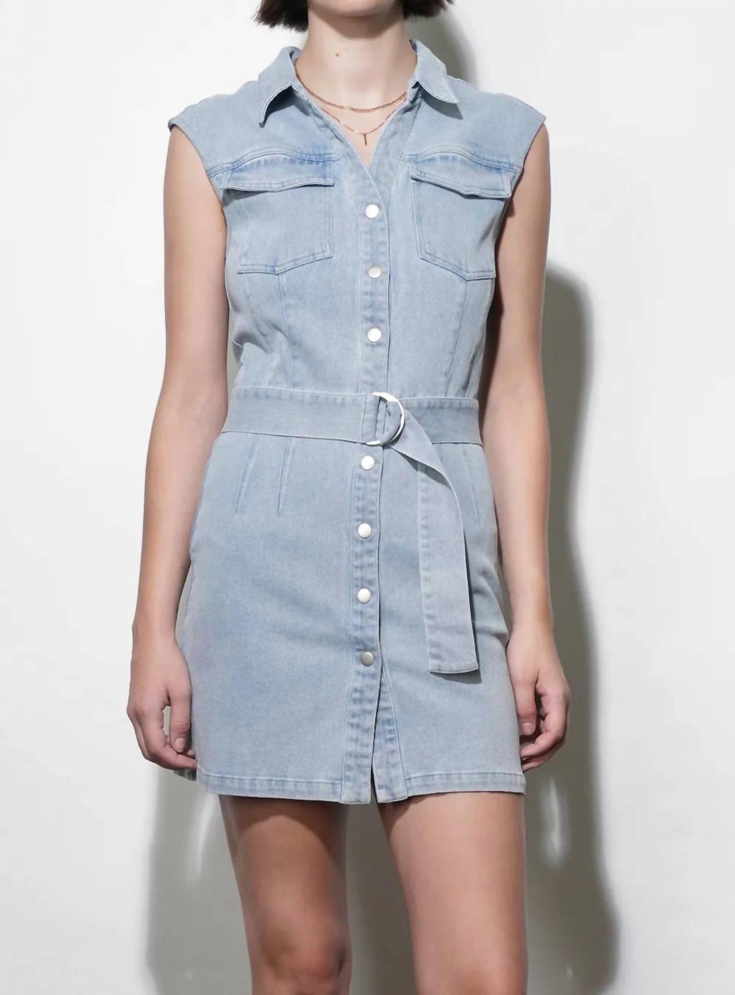 Greylin - Madison Sleeveless Denim Mini Belted Dress