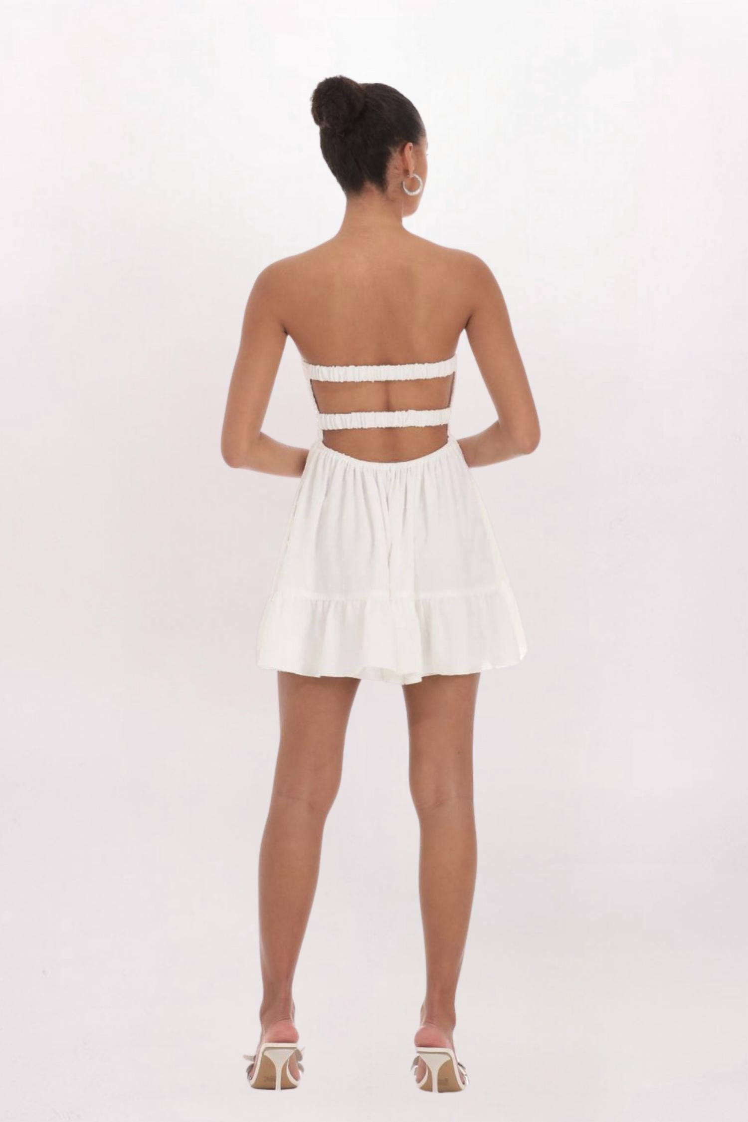 Lucy in the Sky Swiss Dot Twist Front Mini Dress in the sky swiss dot twist front mini dress in white - women's dress - alternate view