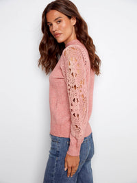 Charlie B - Crochet Sleeve Mock Neck Sweater