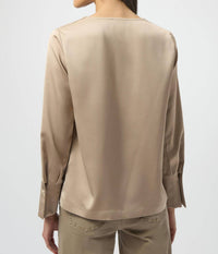 Joseph Ribkoff Recycled Satin Top in fawn - women's long sleeve top - detail view