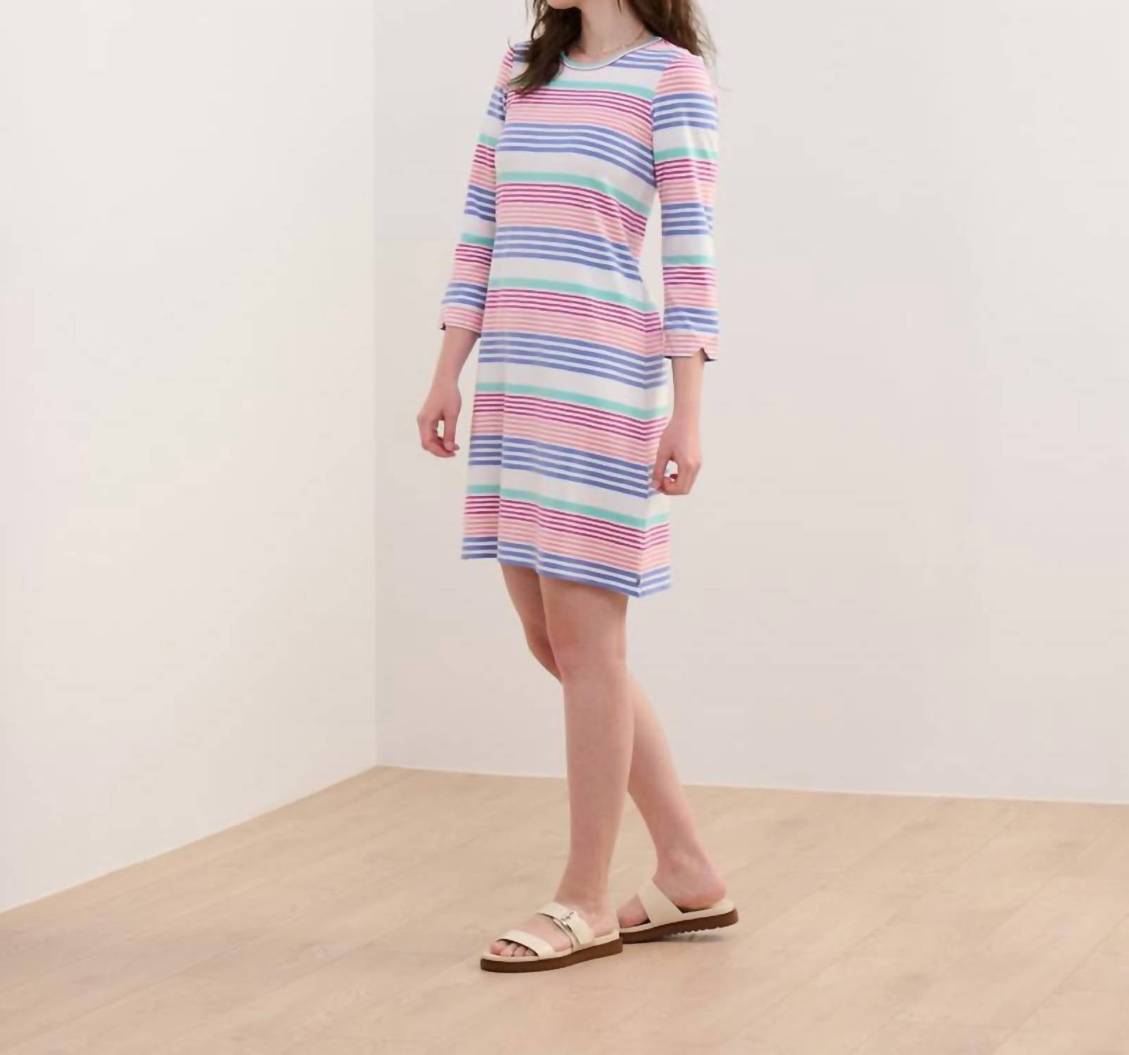 Hatley Lily Flare Mini Dress in peach echo stripes - women's dress - alternate view
