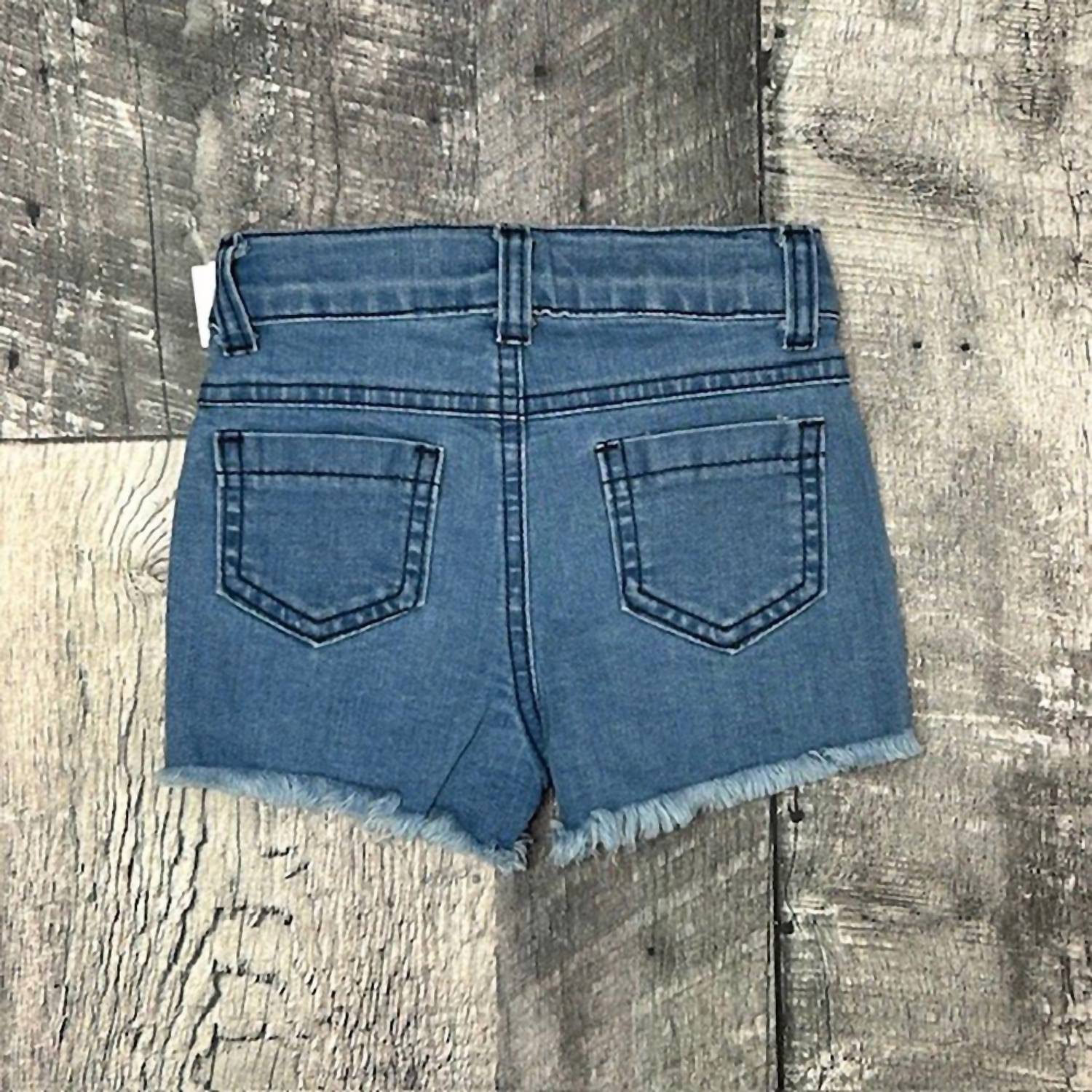 BRATTI MATI Girls Denim Sequin Toddler Shorts in blue - kids' shorts - detail view
