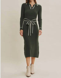 In February Martha Polo Midi Dress in deep green - women's dress