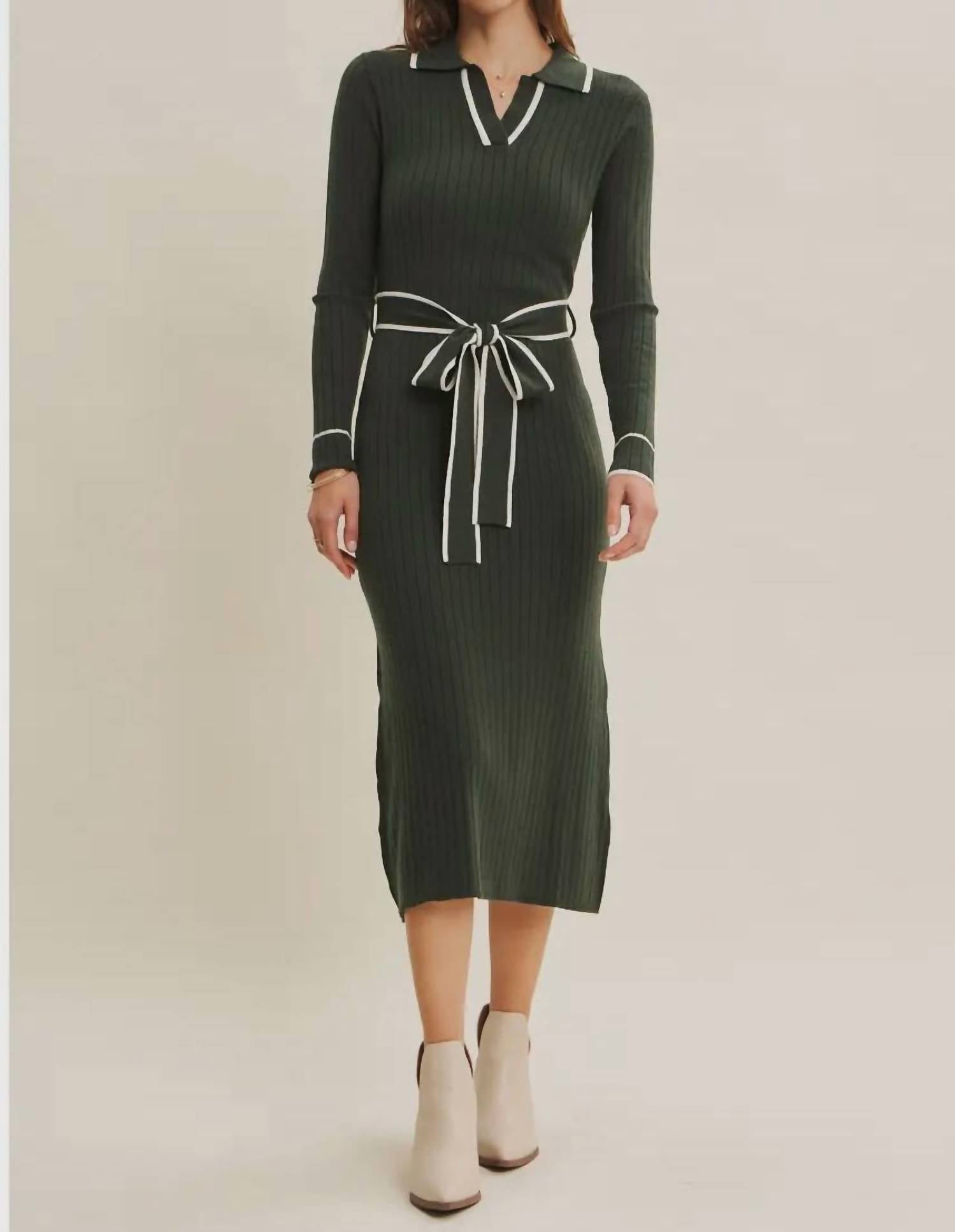In February Martha Polo Midi Dress in deep green - women's dress