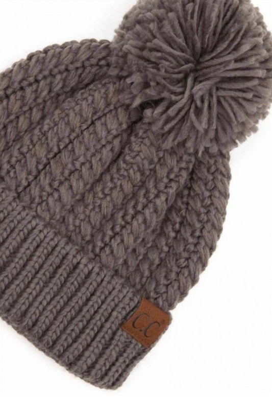 C.C - Women's Twisted Mock Cable Knit Pom Beanie
