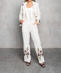 Paparazzi - Woven Yarn Dyed Pin Striped Embroidered Trim Pant